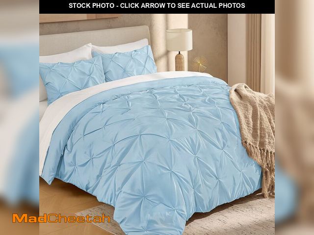 Lot 74-14044958 - Andency Light Blue Pinch Pleat Comforter Full(79x90Inch), 3 Pieces(1 Down Alternative Comforter and ...