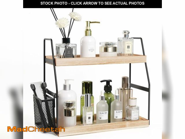 Lot 74-12715447 - Nroech Bathroom Organizer Countertop, 2-Tier Standing Counter Shelf with Basket, Wood Tray for Kitch...