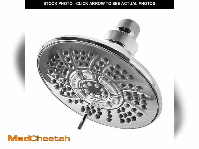 Lot 74-12861744 - Mainstays 6-Setting Large Chrome Shower Head, 5.8" Face with Rub-Clean Nozzles - USED