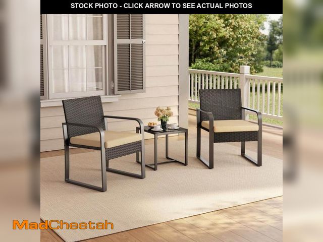 Lot 74-12492367 - Lofka 3-Piece Rattan Hand-Woven PE Bistro Set Furniture Set with Table and Cushion, Beige - UNUSED