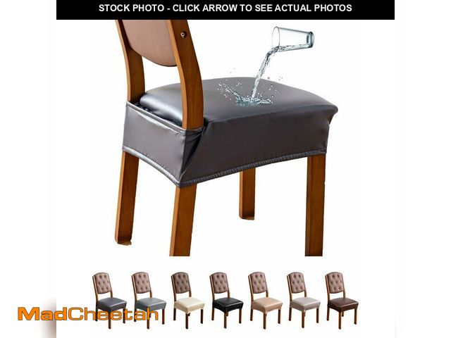 Lot 74-13950072 - Genina Dining Chair Covers Set of 6, Waterproof PU Leather Dining Seat Covers Stretch Wipeable Dinin...