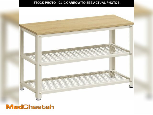 Lot 74-13734060 - VASAGLE 3-Tier Shoe Rack, Shelf Storage Bench with Metal Mesh Shelves and Seat, Free Standing Shoe O...