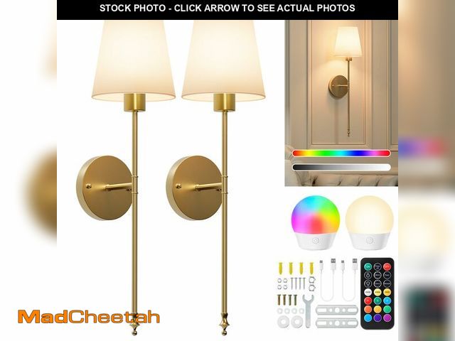 Lot 74-12699034 - Brightown Battery Operated Wall Sconces Set of 2, Cordless Wall Lights with Rechargeable Bulbs and R...