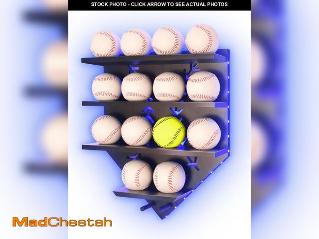 Lot 74-12049900 - IKEPAHOK Baseball Display Shelf with LED Light, Home Plate Shaped Wood Holder, Championship Ring Wal...