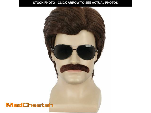 Lot 74-14066845 - yuehong Short Adult Mens Brown Wig 70s 80s Male Wig Cosplay Costume Hair with Brown Mustache - USED