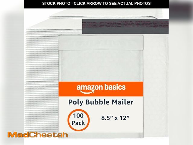 Lot 74-13844378 - Basics Poly Bubble Mailer, 8.5" x 12" (Internal Size 8.25" x 11"), Self-Seal, 100-Pack, White/Grey -...