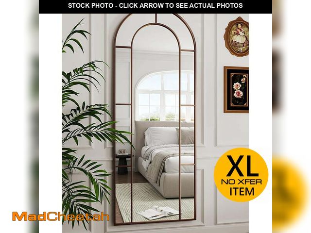 Lot 74-14324683 - Antok 71"x 28" Arched Full Length Windowpane Mirror Metal Framed Wall Decor Floor Mirror, Bronze - U...