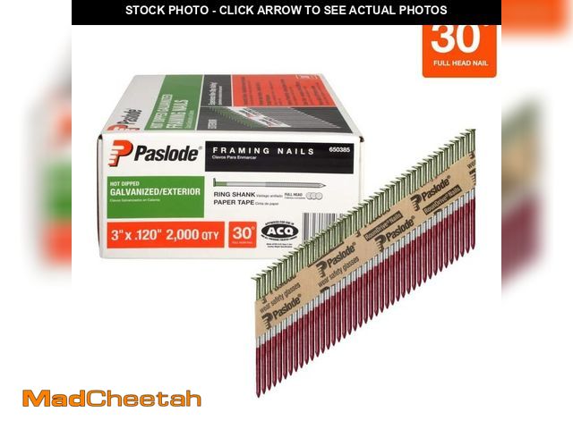 Lot 74-12856003 - Paslode 3 in. x 0.120-Gauge 30 -Degree Galvanized Ring Shank Paper Tape Framing Nails (2000 per Box)...