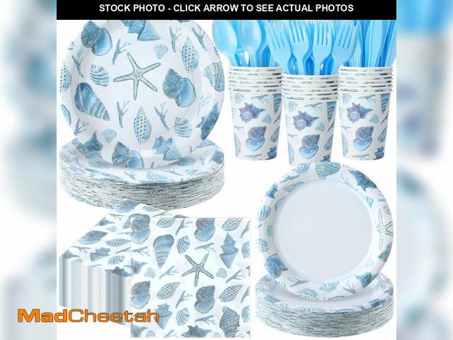 Lot 74-14151652 - Pickmesh 400 Pcs Under The Sea Party Decoration Set, Ocean Seashell Paper Plates and Napkins, Shell ...