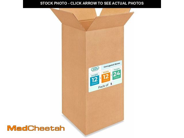 Lot 74-13217480 - Tall Moving &amp; Shipping Boxes 12 x 12 x 24 inches (5-Pack) - Extra Strength 200 lb vs Regular - C...