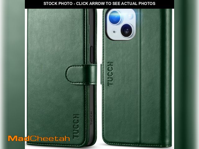 Lot 74-14386068 - TUCCH Wallet Case for iPhone 15 (6.1") 2023, 4 Card Slots, Dark Green - UNUSED