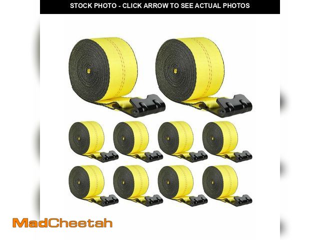 Lot 74-12694664 - VEVOR Truck Straps, 4" x 40' Heavy Duty Tie Down w/Flat Hooks 18,000lbs Break Strength, WLL# 6000lbs...