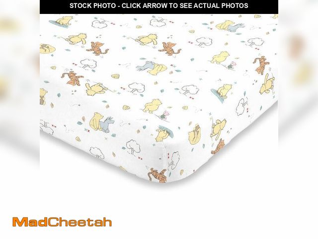 Lot 74-13623918 - Disney Winnie The Pooh Classic Pooh 100% Cotton Fitted Mini Crib Sheet in Ivory, Butter, Aqua and Or...