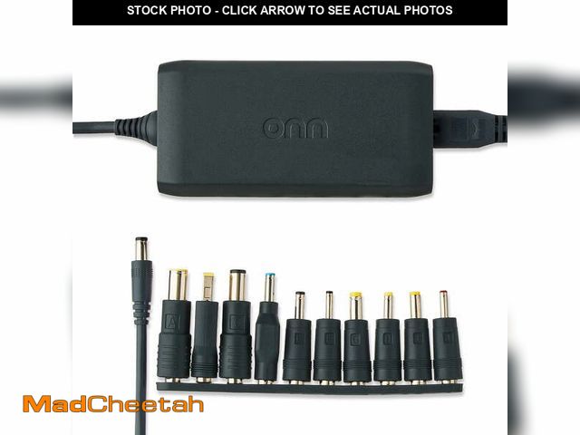 Lot 74-12860544 - onn 90W Laptop Charger with 10 Interchangeable Tips, 10ft Power Cord, for HP, Dell, Lenovo, Grey - U...