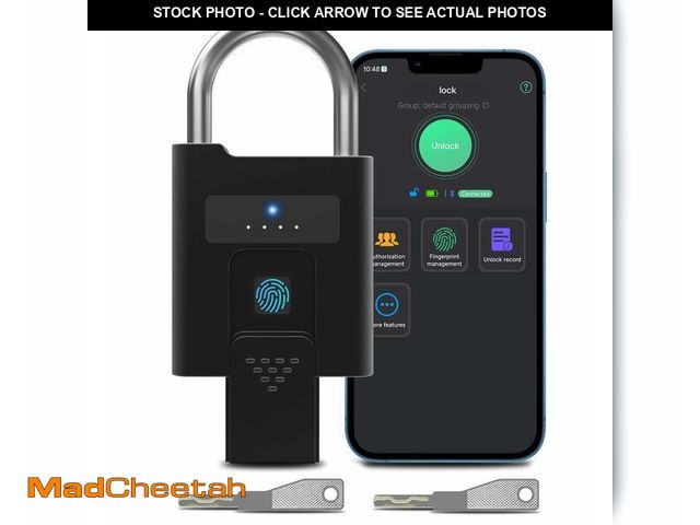 Lot 74-14333586 - eLinkSmart Fingerprint Padlock with Key Backup, Heavy Duty Weatherproof Bluetooth Biometric Keyless ...