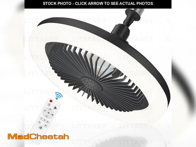 Lot 74-12313056 - Socket Fan Light with Remote Control, 3 Colors 3000K-6500K Dimmable LED Light Bulb Fan Screw in Ceil...