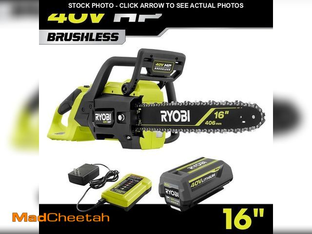 Lot 74-12799102 - RYOBI 40V HP Brushless 16 in. Battery Chainsaw with 4.0 Ah Battery and Charger - USED