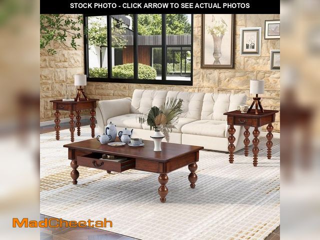 Lot 74-14254591 - Noble House Hartwin Vintage 47 in. Walnut Finish Rectangle MDF Coffee Table with Drawer, Solid Wood ...