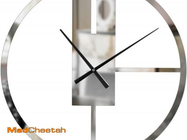 Lot 74-12098379 - Modern Round Big Wall Clock with Mirror Face, Decorative Silver Metal 22.75 in Oversized Timepiece f...