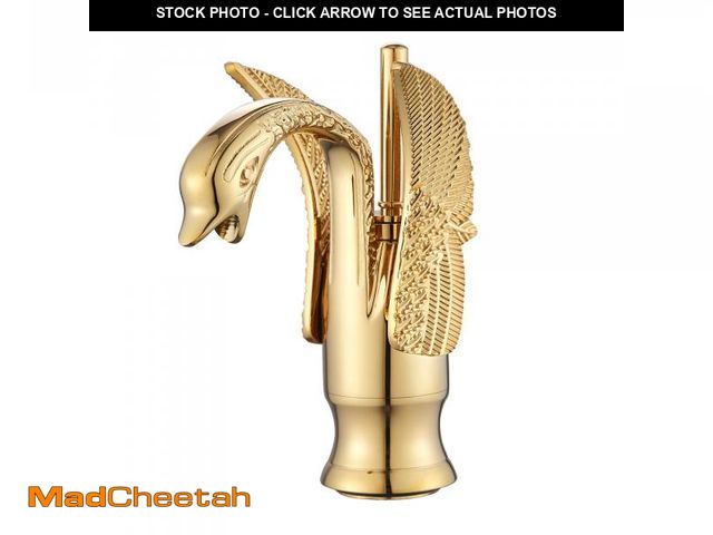 Lot 74-12436573 - Gold Bathroom Faucet GGStudy Swan Shape Single Handle One Hole Bathroom Vanity Faucet Basin Tap Deck...
