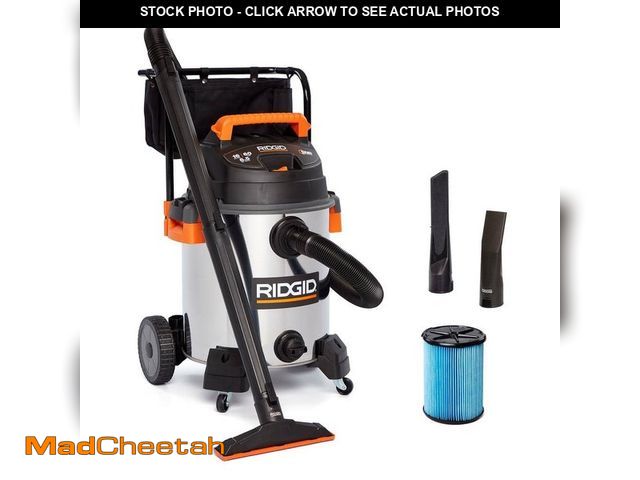 Lot 74-12755900 - RIDGID 16 Gal. 6.5 Peak HP Stainless Steel Shop Vacuum Wet Dry Vac with Fine Dust Filter, Locking Ho...