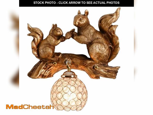 Lot 74-14272616 - SQUSMAY Creative Squirrel Wall Light Fixtures Nordic Resin Wall Lamps Lights with Crystal Shade, Cut...