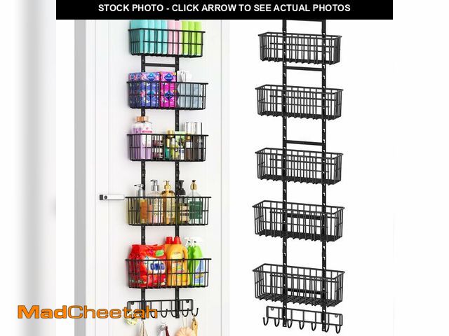 Lot 74-14268260 - Hongtamoya Adjustable Over the Door Organizer, Metal Hanging Door Organizer with 5 Wire Basket 7 Hoo...
