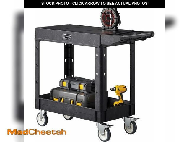 Lot 74-14068458 - VEVOR Utility Cart, 550 lbs Load Capacity, 31.3 x 17.7-inch Service Cart, Two-Shelf Heavy Duty Plast...