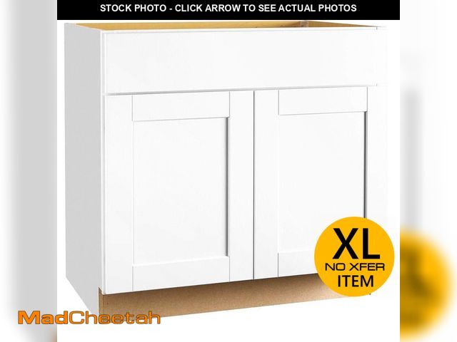 Lot 74-12869604 - Hampton Bay Shaker 36 in. W x 24 in. D x 34.5 in. H Assembled Base Cabinet in Satin White - UNUSED