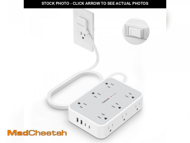 Lot 74-12221336 - TESSAN Extension Cord 10 ft Surge Protector Power Strip, 12 Outlet Extender with 4 USB (2 USB C), 18...