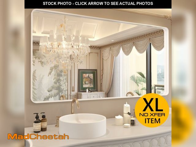 Lot 74-12659015 - WEER White Bathroom Mirror 72X36 Inch, Rounded Rectangle White Metal Frame Mirror, Matte White Bathr...