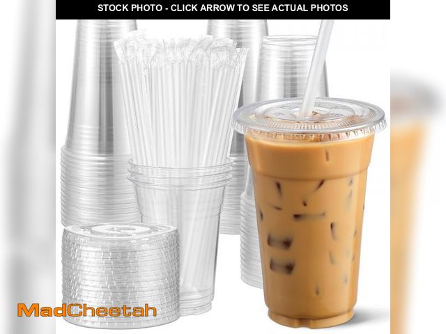 Lot 74-12303361 - AOZITA [100 Sets 12 oz Clear Plastic Cups With Lids and Straws, Disposable Cups With Lids for Iced C...
