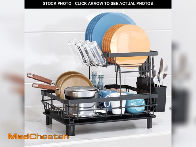 Lot 74-12216075 - GAXmi Dish Drying Rack Over The Sink Drainer with Drainboard Utensil Holder Cup Holder, 2-Tier Black...