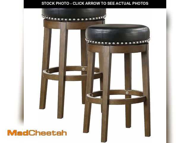 Lot 74-14581936 - Lexicon Swivel Bar Stools, Faux Leather Round Seat, Set of 2, 30.5"H, Black - UNUSED