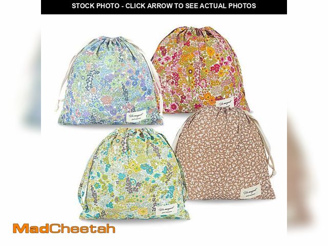 Lot 74-14213126 - RoyYam 4 Pack Spring Floral Cotton Drawstring Gift Bags, Gift Bag 10.2x11 - UNUSED