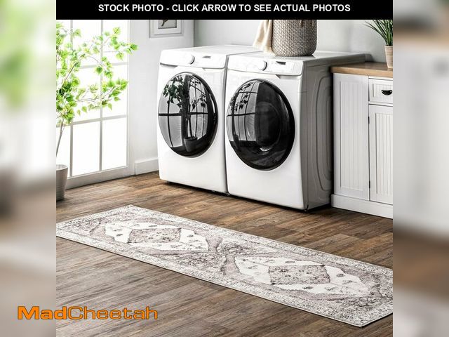 Lot 74-14067494 - nuLOOM Gladys Machine Washable Vintage Medallion Ultra Thin Runner Rug, 2' 6" x 8', Light Grey - UNU...