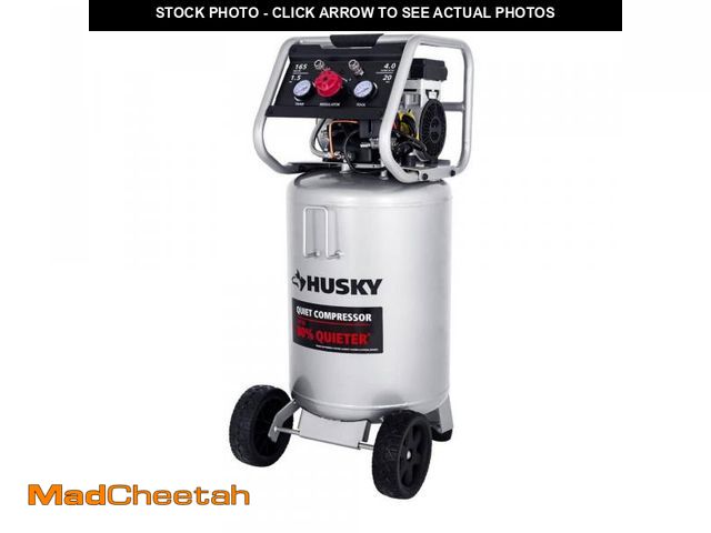 Lot 74-12365223 - Husky 20 Gal.165 PSI Vertical Electric Oil-Free Quiet Auto/Workshop Air Compressor with Dual Gauges ...