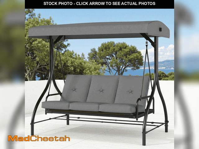 Lot 74-13775874 - Arlopu 3-Seat Porch Swing, Outdoor Patio Swing Chair with Adjustable Canopy &amp; Removable Cushions...