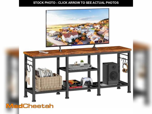 Lot 74-12712113 - Furologee TV Stand for TVs up to 55 Inch, Entertainment Center with Open Storage Shelves, Media Cons...