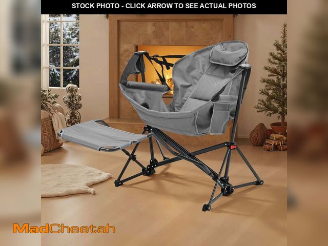 Lot 74-13766544 - Ainfox Foldable Portable Rocking Camping Chairs with Footrest, Cup Holder, Pillow, Grey - UNUSED