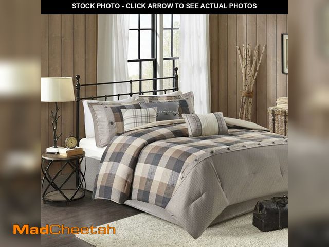 Lot 74-12827950 - Madison Park Ridge Comforter Set-Cabin Lodge Plaid Herringbone Design All Season Down Alternative Co...