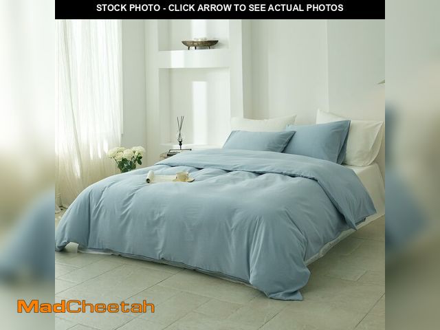 Lot 74-13949639 - FALUCA 100% Washed Cotton Duvet Cover Set King Size 3 Pieces (1 Duvet Cover 104"x92", 2 Pillow Shams...