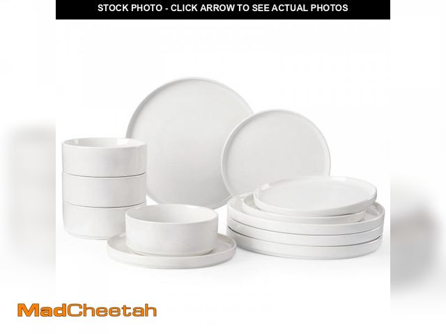 Lot 74-12049061 - Famiware Nebula Plates and Bowls Set, 12 Pieces Dinnerware Sets, Dishes Set for 4, White - UNUSED