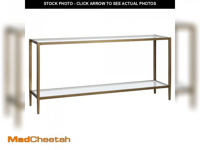 Lot 74-12270199 - Henn&amp;Hart 64" Wide Rectangular Console Table with Glass Shelf in Brushed Brass, Entryway Table, ...