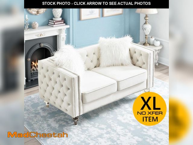Lot 74-12465489 - WONDER COMFORT 60 in. Velvet 2-Seater Crystal Tufted Button Trimmed Nailhead Loveseat Couch in White...
