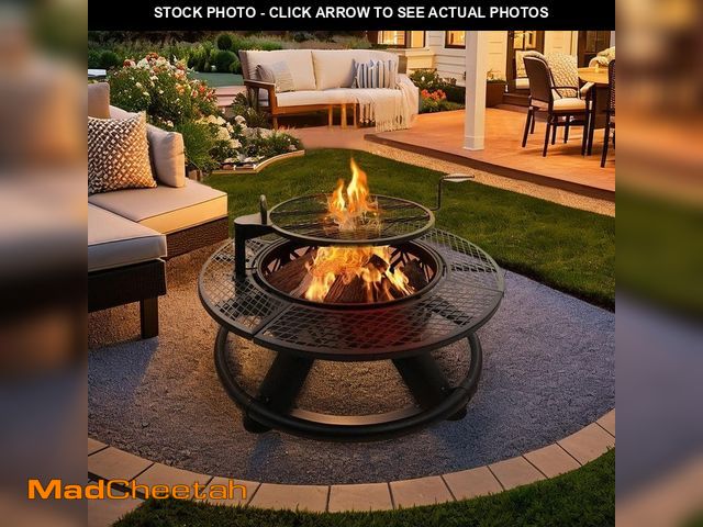 Lot 74-12638425 - 47 in. Wood Burning Fire Pit Outdoor Backyard Patio Fire Pit with Cooking Grill Grate - UNUSED