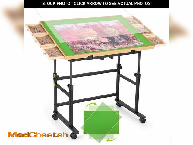 Lot 74-13657823 - 1500 Piece Jigsaw Puzzle Table with Metal Lazy Susan, Rotating Adjustable Height Puzzle Desk with Le...