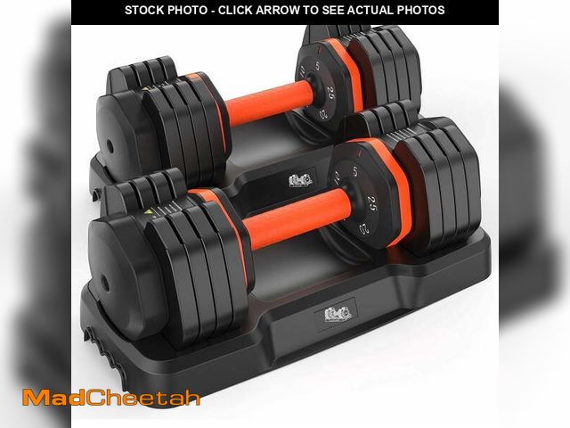 Lot 74-13777854 - UPGO Adjustable Dumbbells Set 25LB A Pair Dumbbells Weights, 5 in 1 Free Weights 5/10/15/20/25lb/50l...