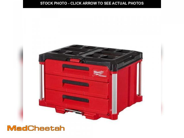 Lot 74-12147032 - Milwaukee PACKOUT 22 in. Modular 3-Drawer Tool Box with Metal Reinforced Corners - UNUSED