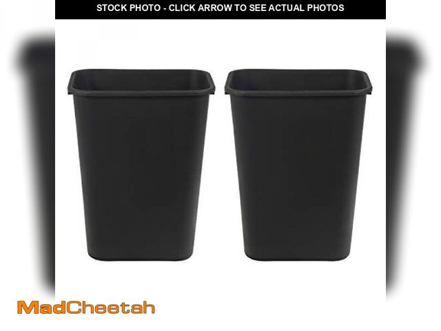 Lot 74-12509946 - Basics Trash Can, Rectangular Commercial Office Wastebasket, 10 Gallon (Pack Of 2), Black (Previousl...
